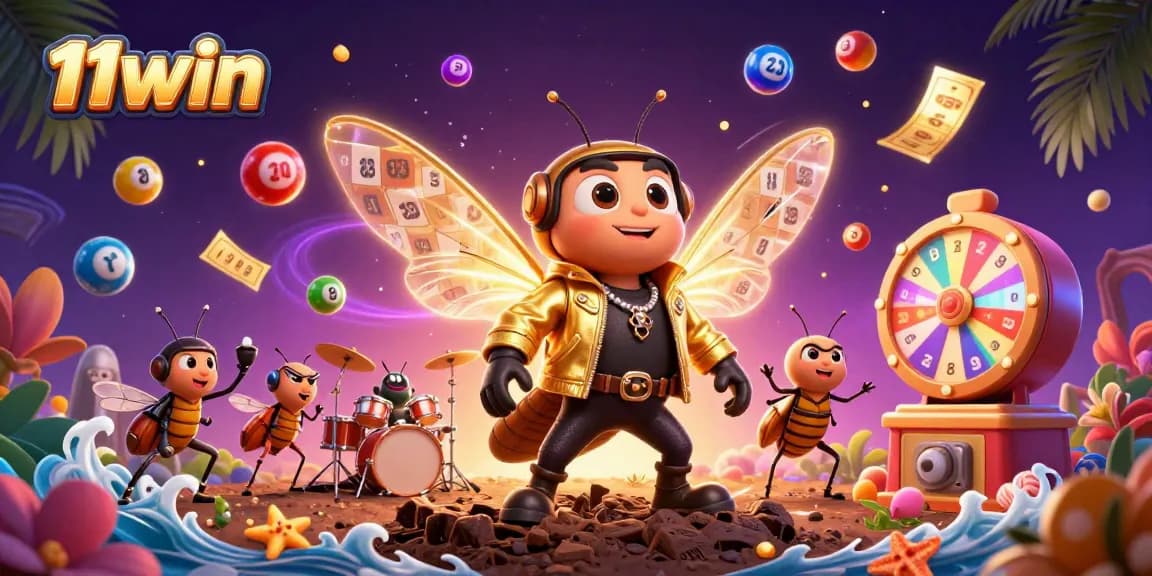 Engage in thrilling gaming action with 11win's cartoon cicada rock star and dynamic casino elements.