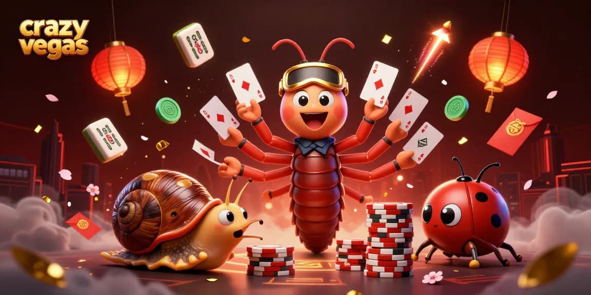 Experience thrilling winnings at crazyvegas with a lively cartoon scene featuring unique characters and festive elements.