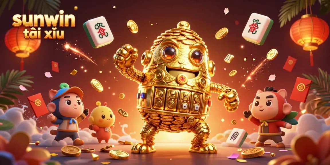 Experience the excitement of sunwin tài xỉu with vibrant 3D golden golem and dynamic game elements.