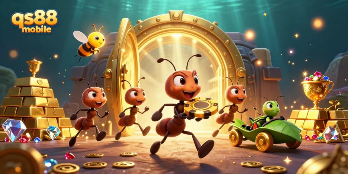 Experience thrilling action with qs88 mobile as ants triumphantly carry a golden poker chip!