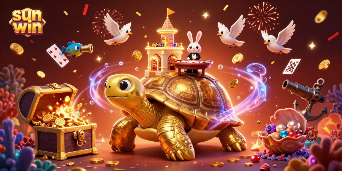 Experience the thrill of sun win with a golden tortoise casino scene filled with vibrant action.