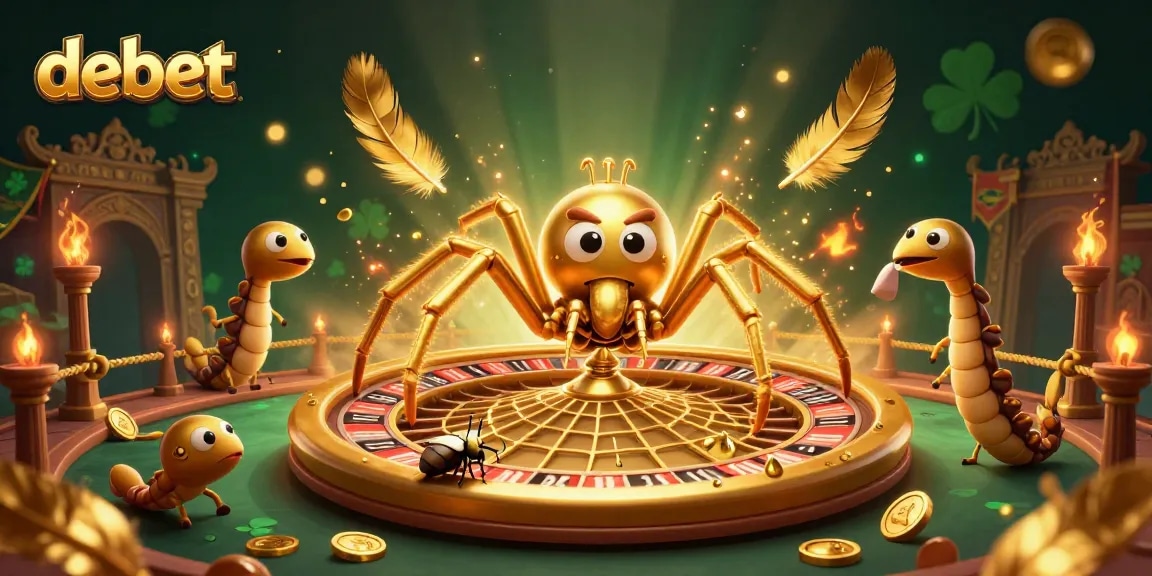 Experience the thrilling debet casino scene with a spider, fly, and centipede in dynamic action.