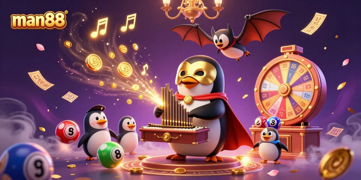 Experience the enchanting world of man88 with a dynamic fantasy casino scene featuring playful characters and vibrant game elements.