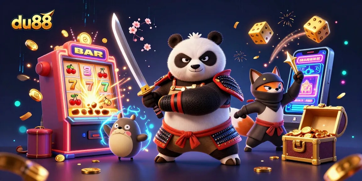 Experience du88's vibrant casino action with a samurai panda and dynamic game elements.