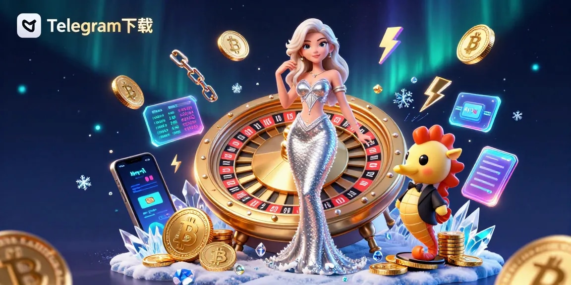 与Telegram下载一起旋转巨奖，展示华丽的美人鱼和金色轮盘。