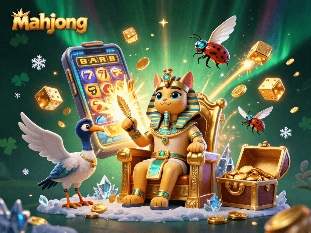 Engage in Mahjong slot action with a pharaoh cat and stunning jackpot elements all around.