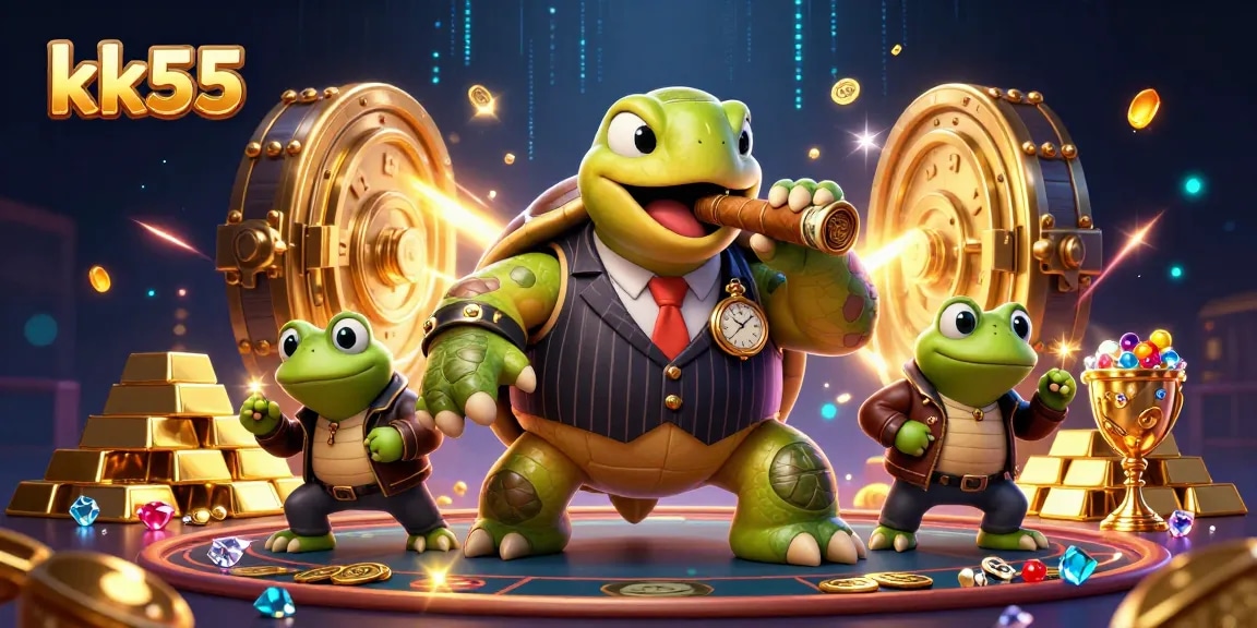 Engage in thrilling action at kk55, where vibrant casino characters and treasures abound.
