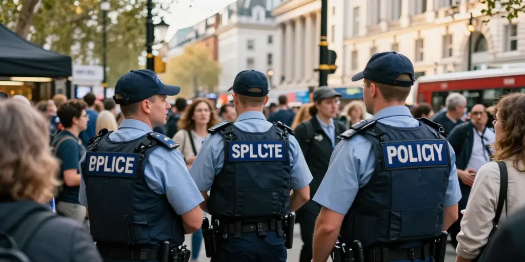 Trusted security company personnel ensuring safety at a local London event.