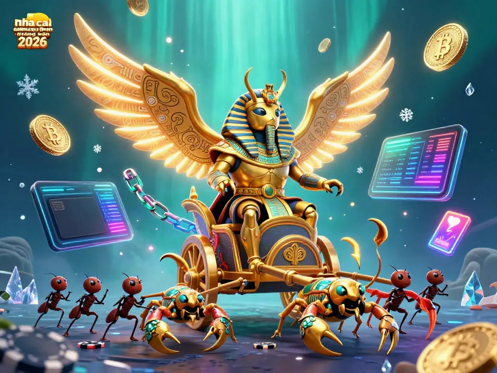 Engage with the vibrant world of nha cai online uy tin hàng đầu 2026 featuring a golden scarab beetle and crypto elements.