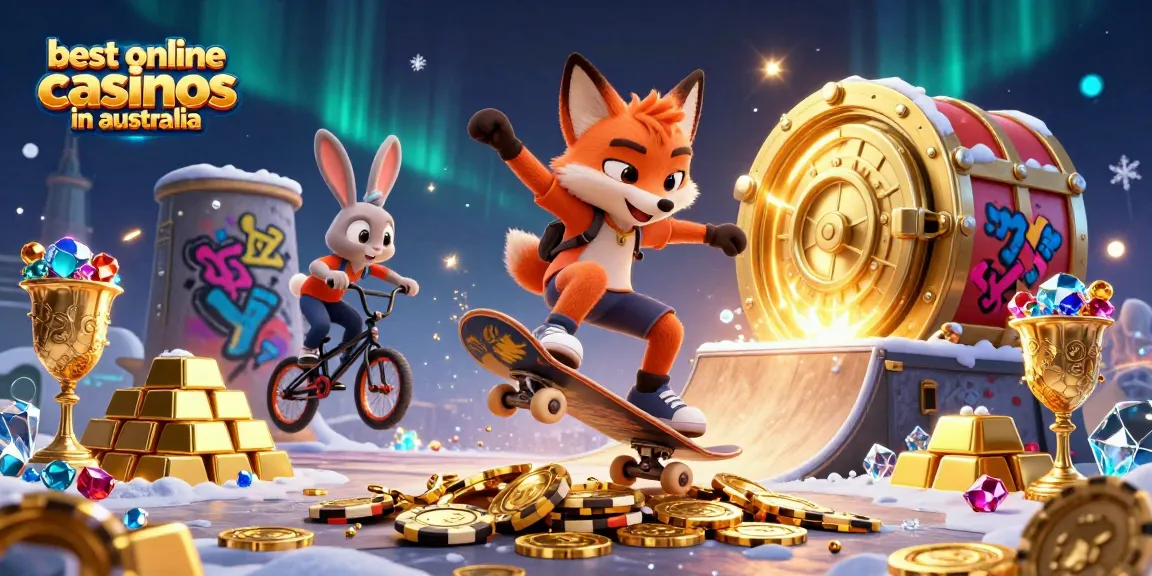 Find your luck at the best online casinos in Australia with vibrant gaming action and casino symbols.