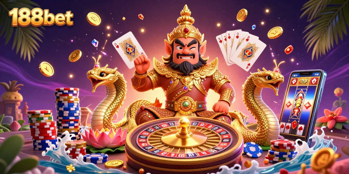 Experience the excitement of 188bet with vibrant casino elements in a dynamic, colorful scene.