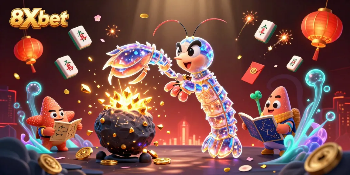 Engage with 8Xbet's vibrant 3D gaming adventure showcasing fortune through dynamic illustrations.