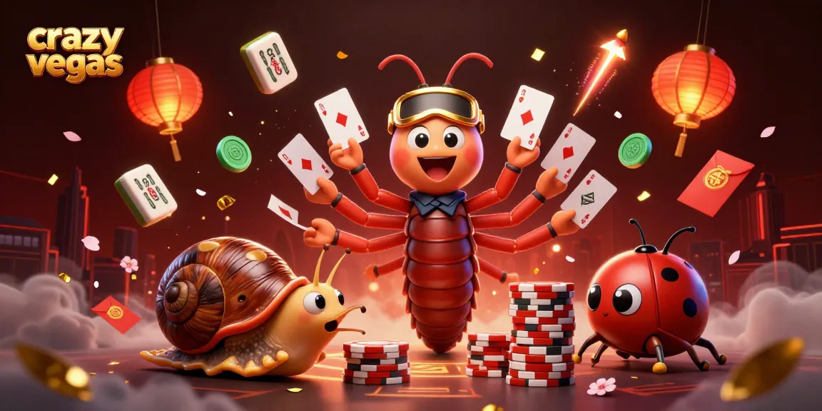 Experience thrilling winnings at crazyvegas with a lively cartoon scene featuring unique characters and festive elements.