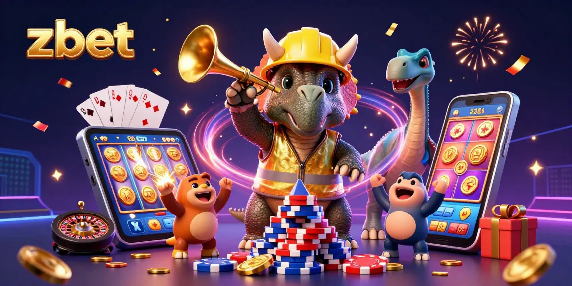 Join the excitement at zbet with a triceratops building poker chips and a celebration!