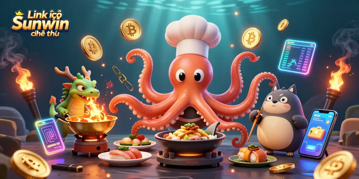 Join the excitement with Link vào Sunwin chính thức, featuring an octopus chef and dragon in vibrant casino dynamics.